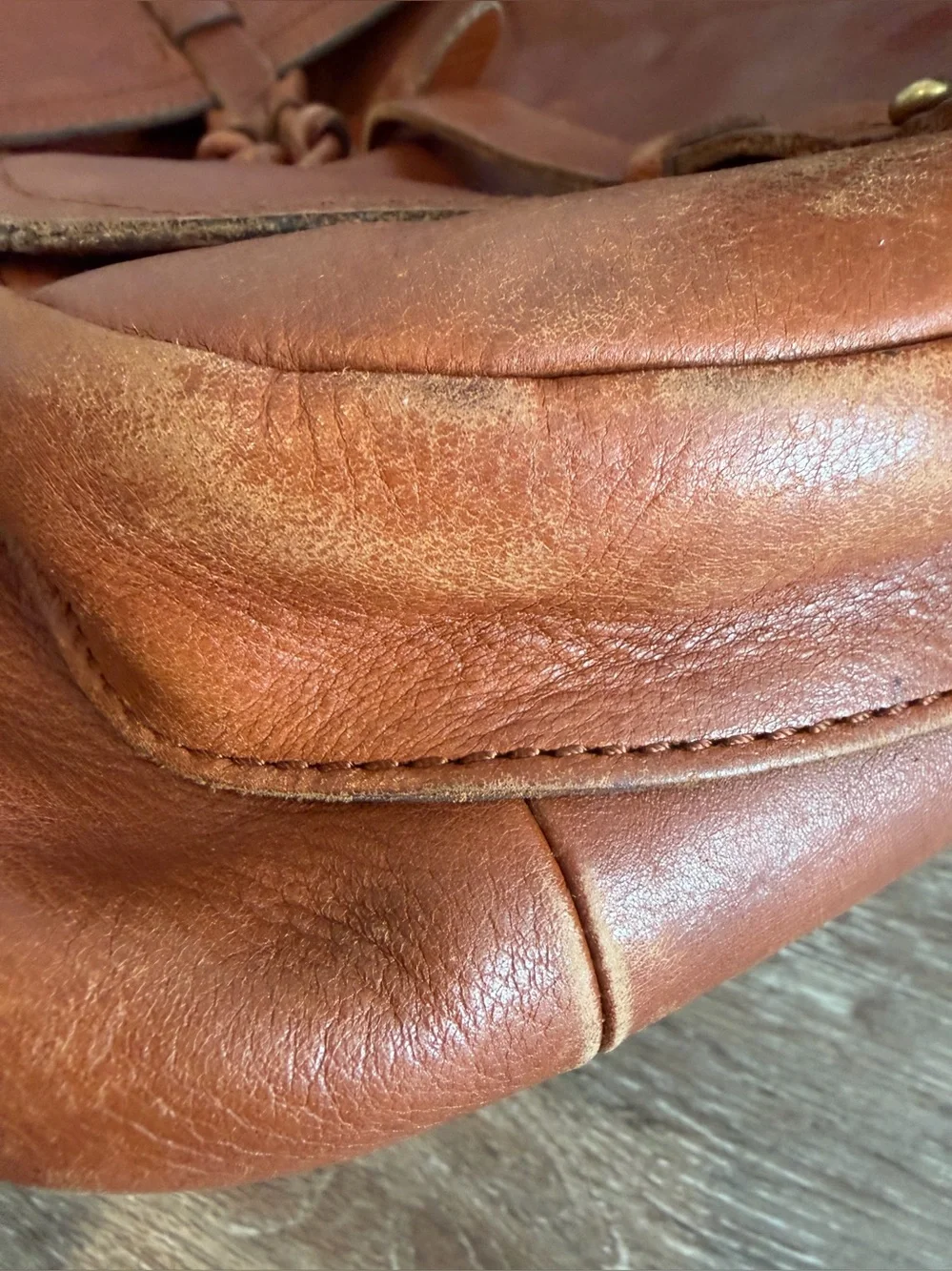Madewell Cognac Brown Leather Drawstring Backpack Rucksack Boho Minimalist